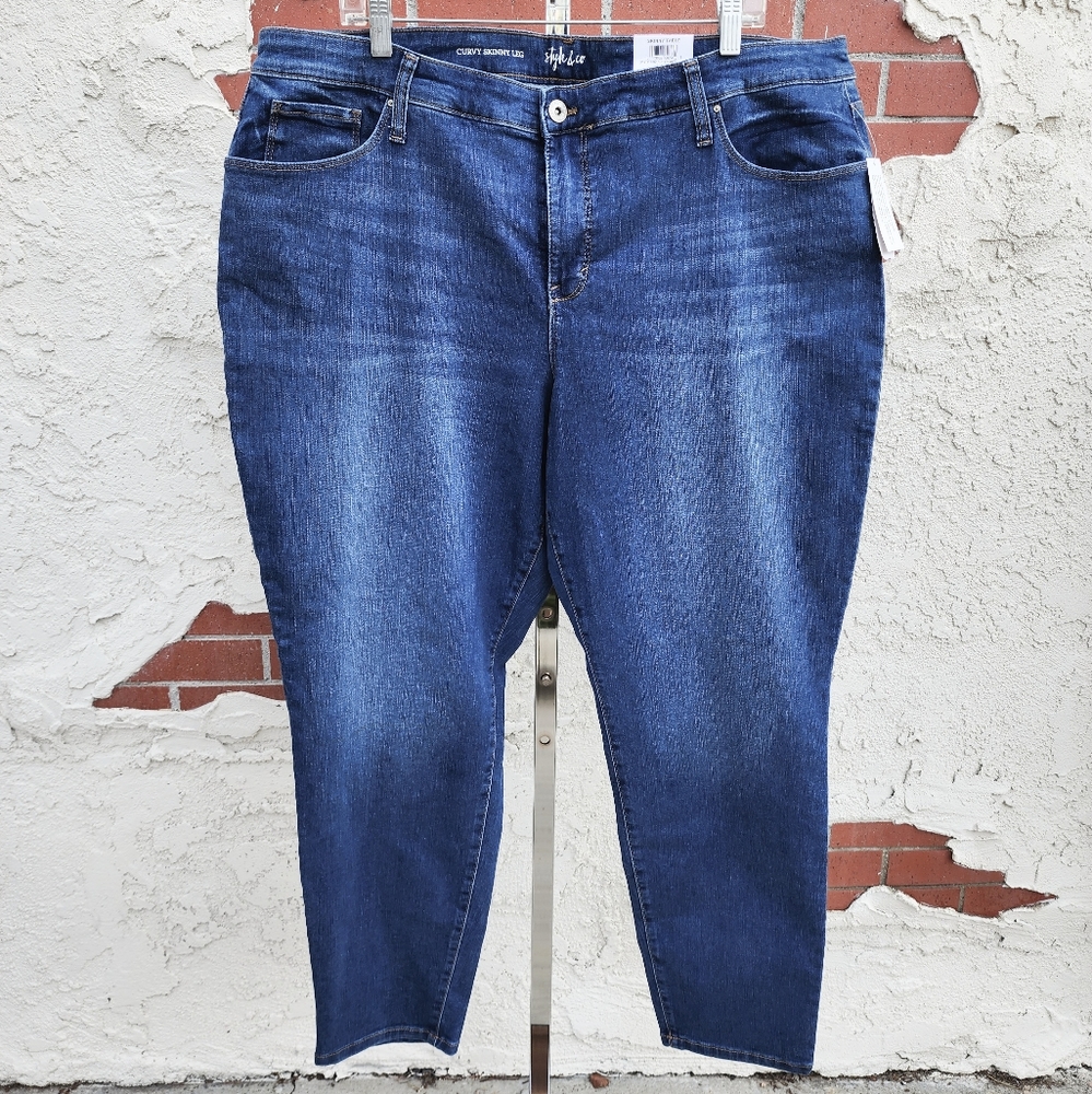 22W New $59 women MACY'S Style & Co CURVY FIT skinny blue jean TUMMY CONTROL